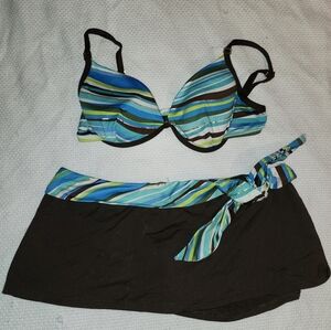La Blanca Striped Blue and Green Bikini Set Size 8